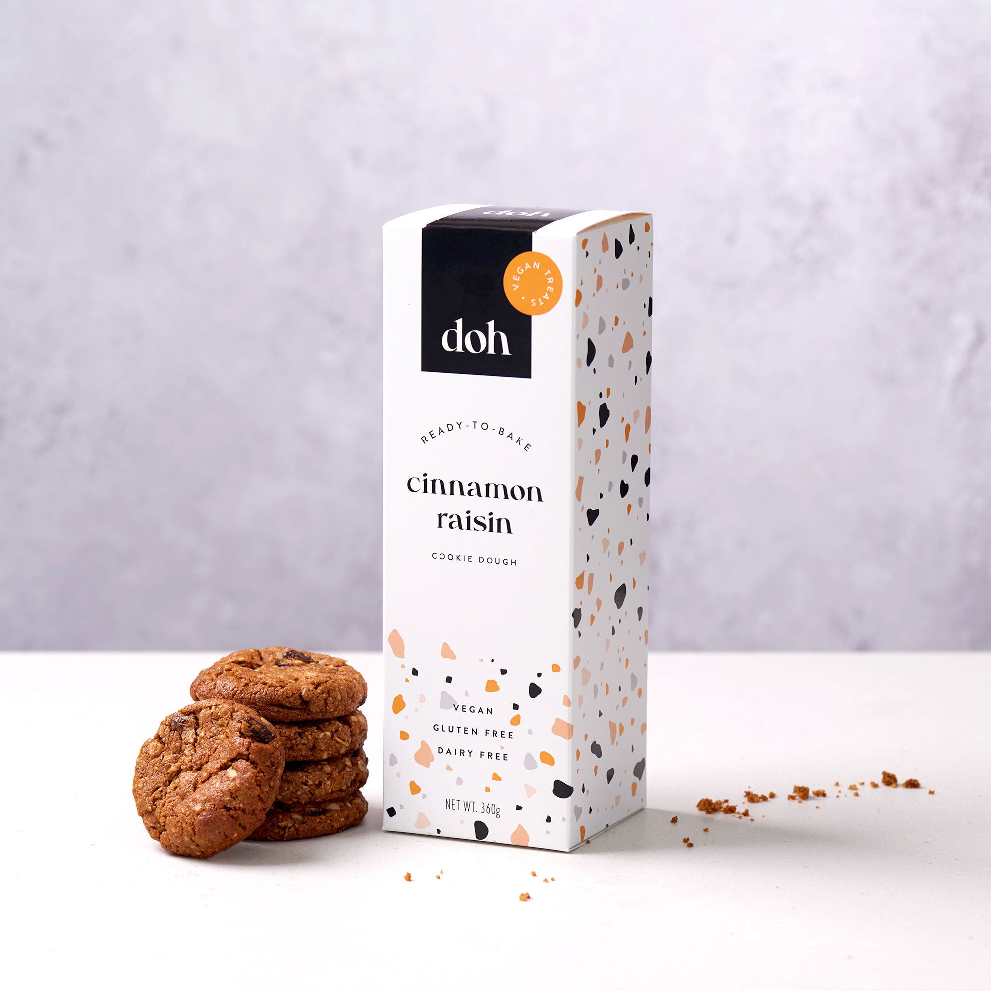 karolina krol studio doh vegan cookie dough cinnamon raisin ready to bake cookies fun minimalist brand design