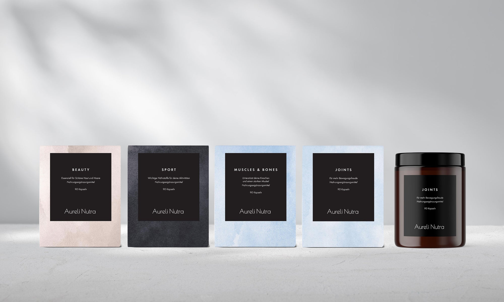 karolina krol studio aureli nutra natural health beauty supplements minimalist watercolour illustrated packaging design