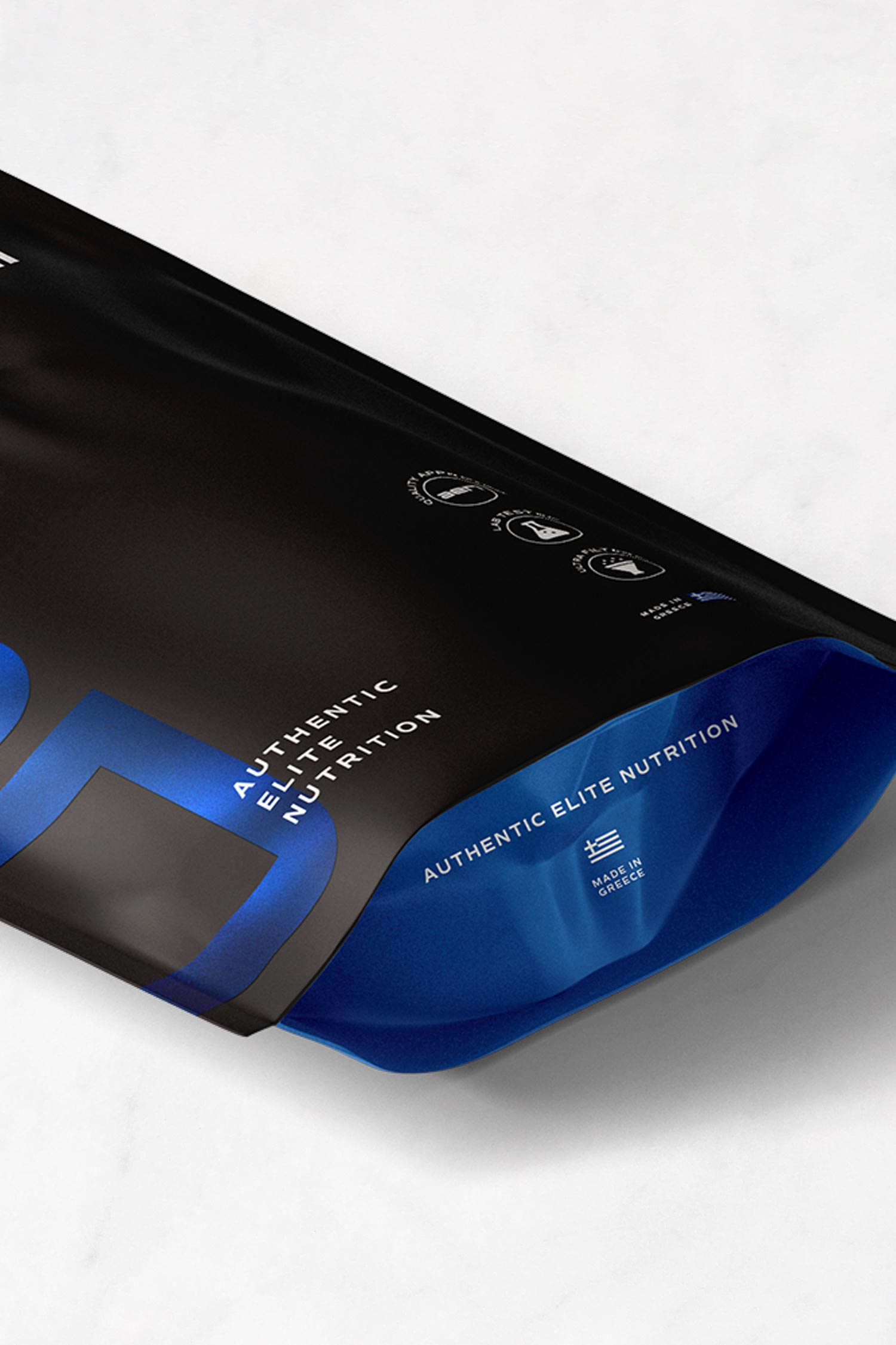 karolina krol studio authentic elite nutrition whey muscle building formula minimalist elegant branding packaging design pouch bottom
