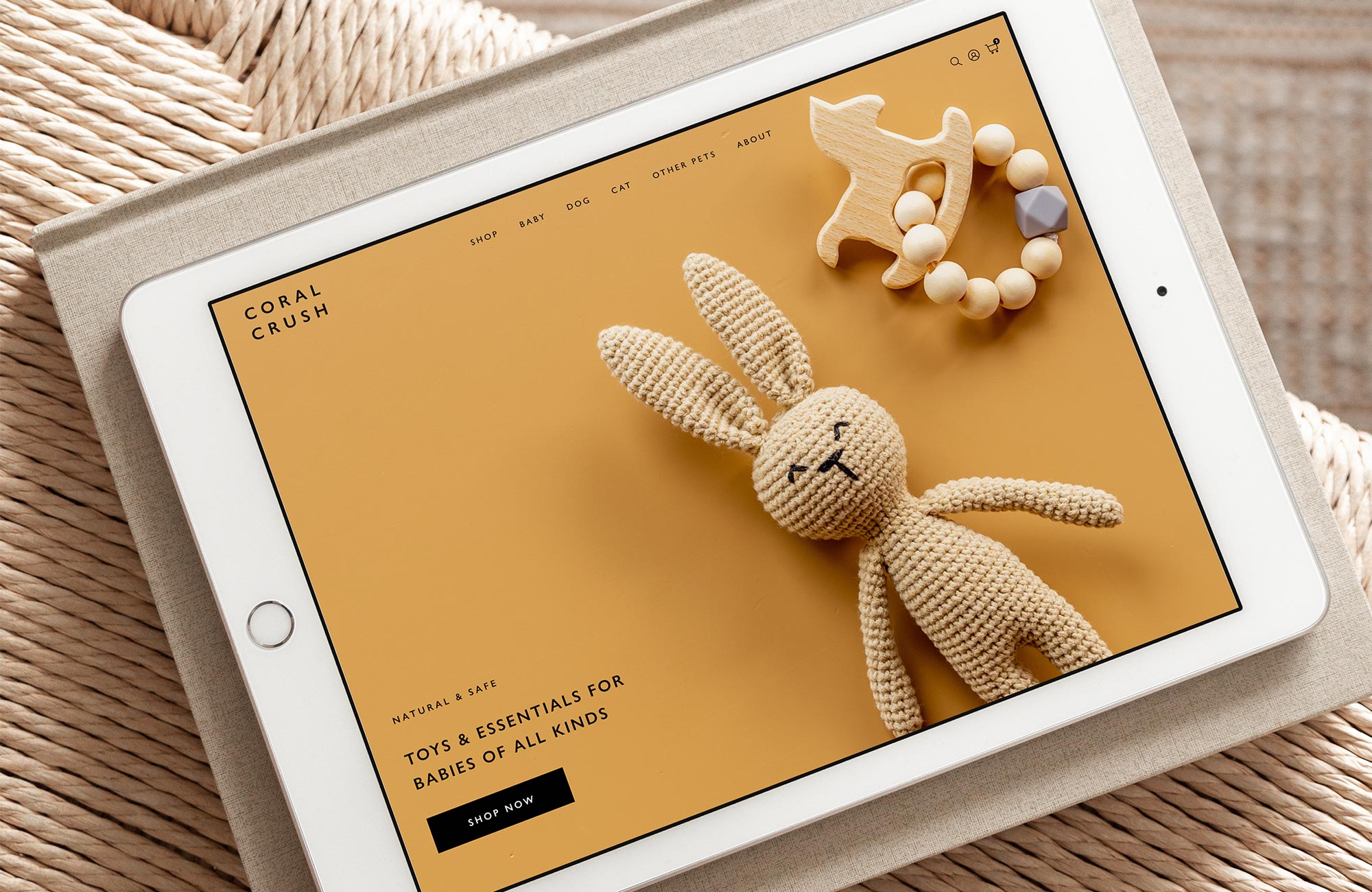 karolina krol studio coral crush shopify website store design natural eco friendly toys essentials for babies pets
