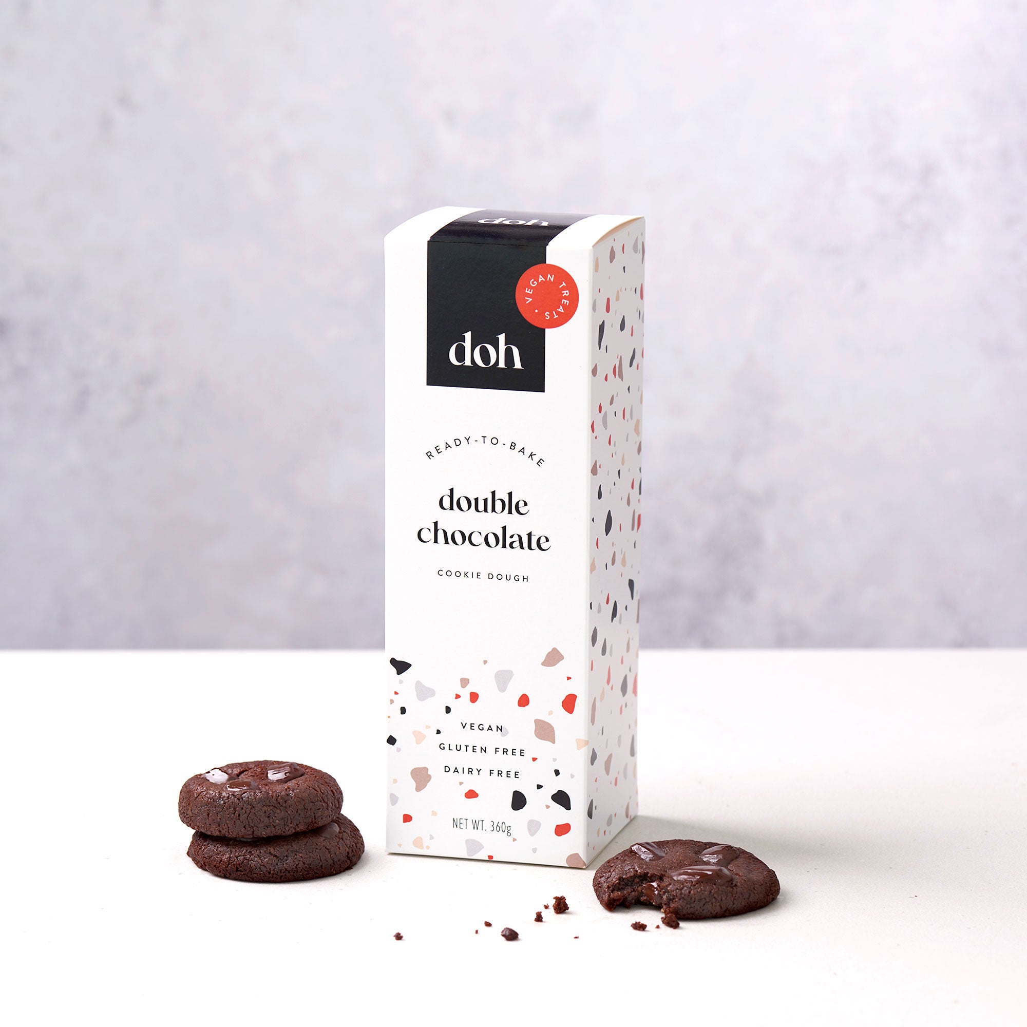 karolina krol studio doh vegan cookie dough double chocolate ready to bake cookies fun minimalist sustainable brand packaging design