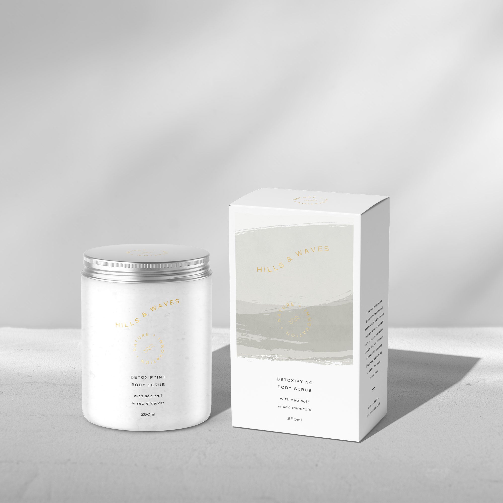 Karolina Król Studio Hills & Waves custom illustrated brand identity for detoxifying sea minerals body scrub