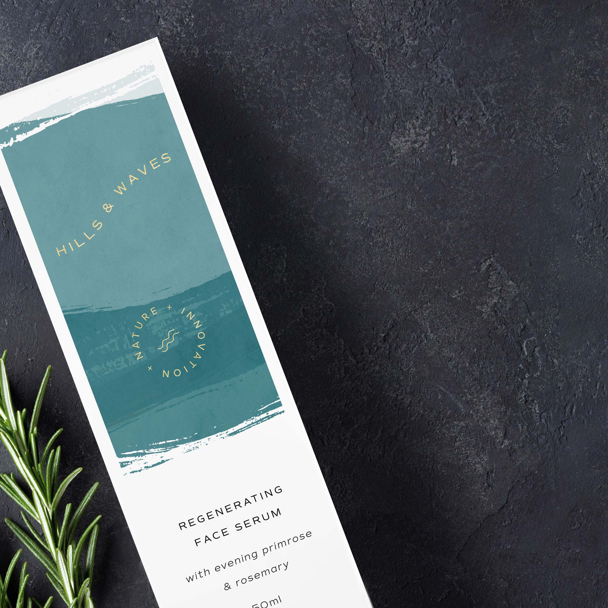 Karolina Król Studio Hills & Waves minimalist brand identity and sustainable packaging design for a regenerating face serum