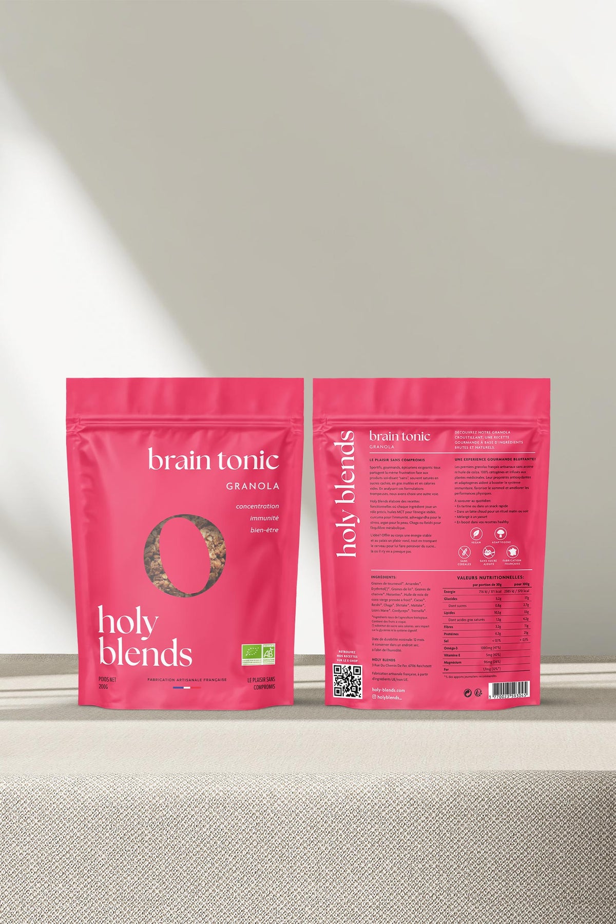 karolina krol studio holy blends brain tonic clean ingredients granola minimalist branding colourful packaging design
