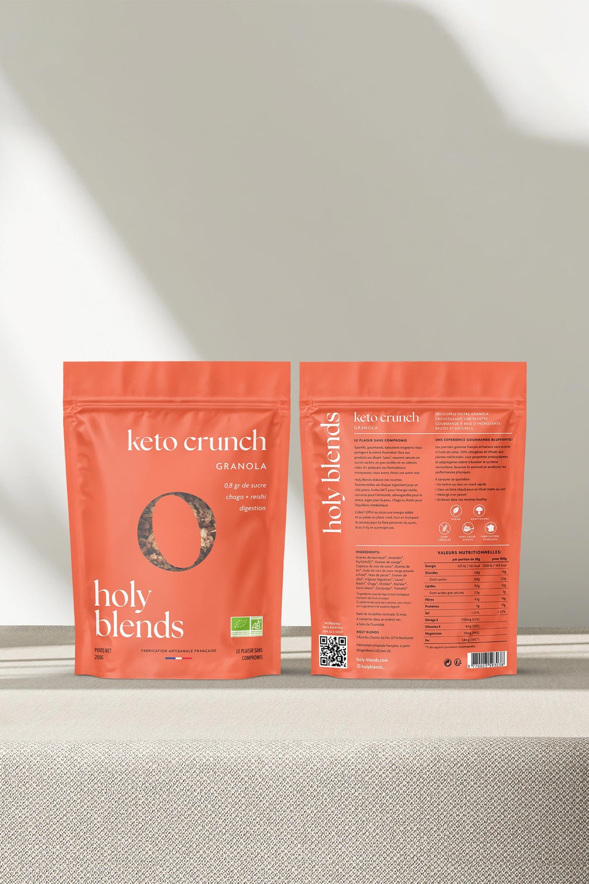 karolina krol studio holy blends keto crunch clean ingredients granola minimalist branding colourful packaging design
