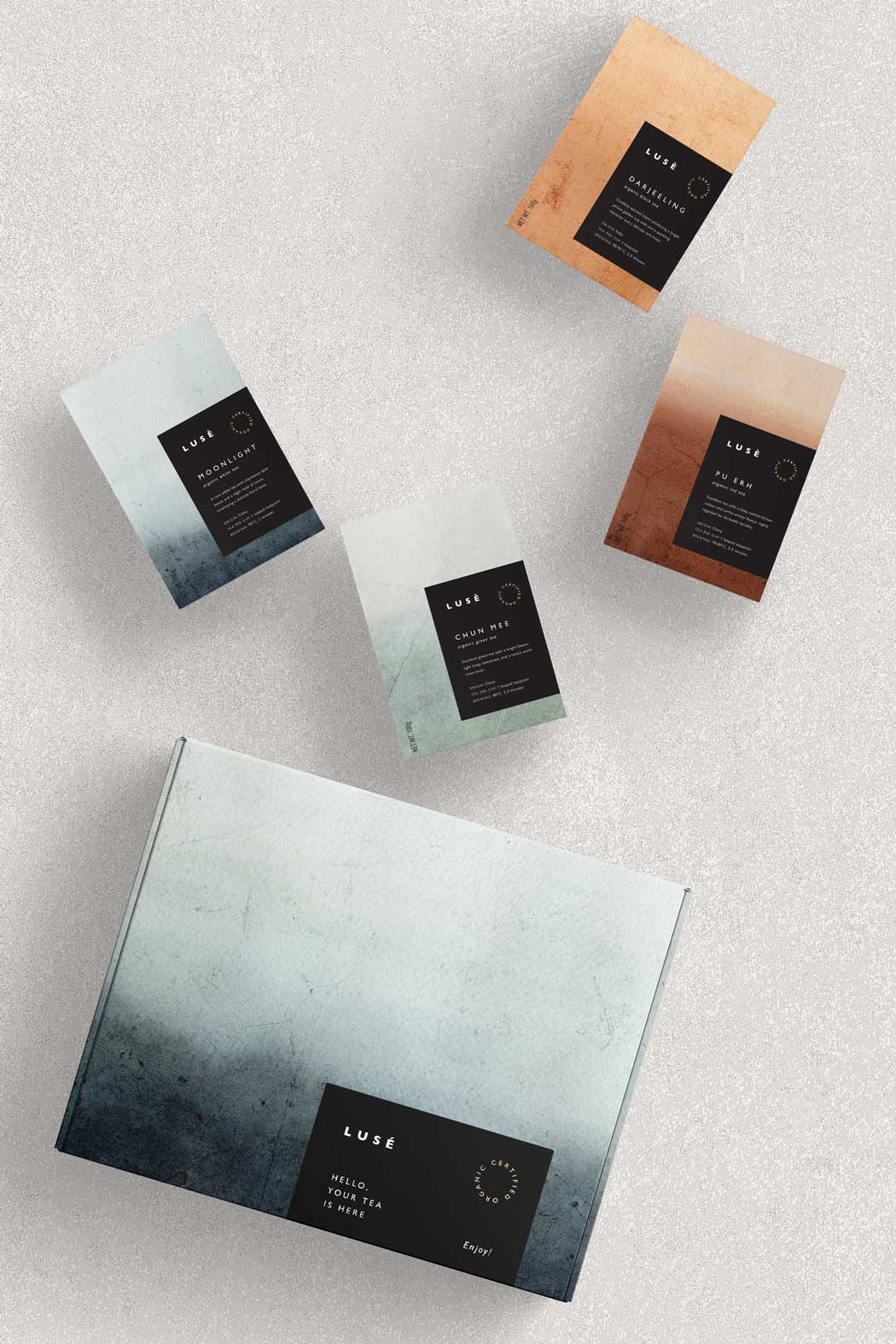 karolina krol studio luse tea natural branding packaging design shipping box

