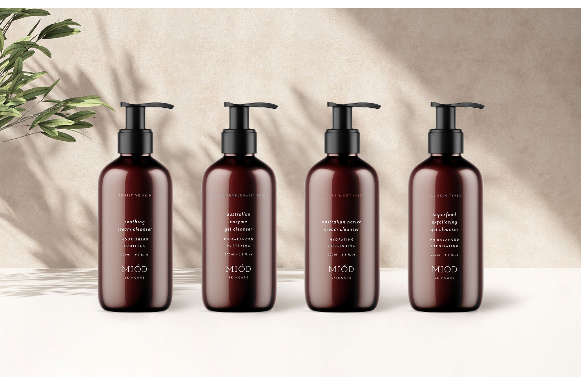 Karolina Król Studio minimalist bottle label design for Miód Skincare cleansers
