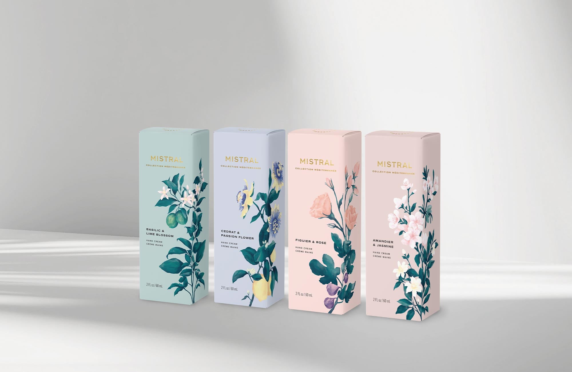 karolina krol studio mistral french hand cream natural packaging design all boxes perspective
