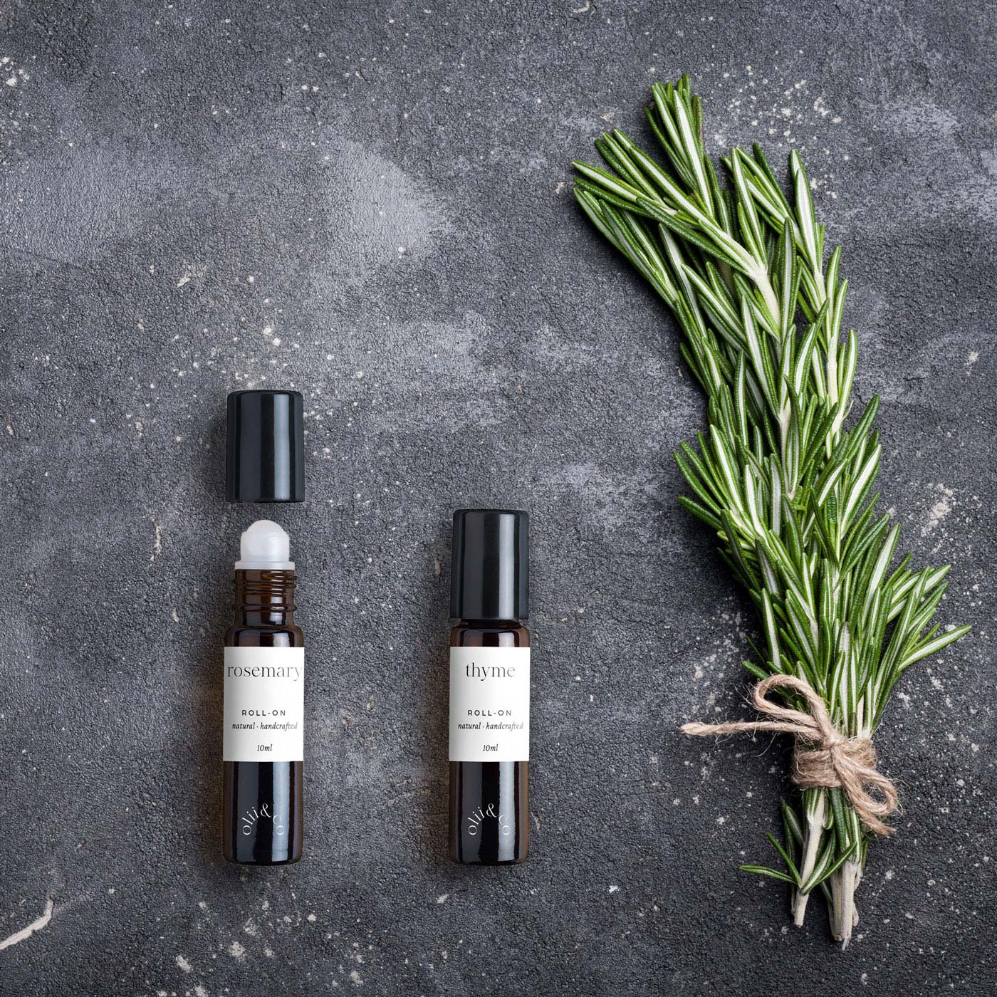 Karolina Król Studio simple brand and sustainable packaging design for roll-on bottles of essential oils 