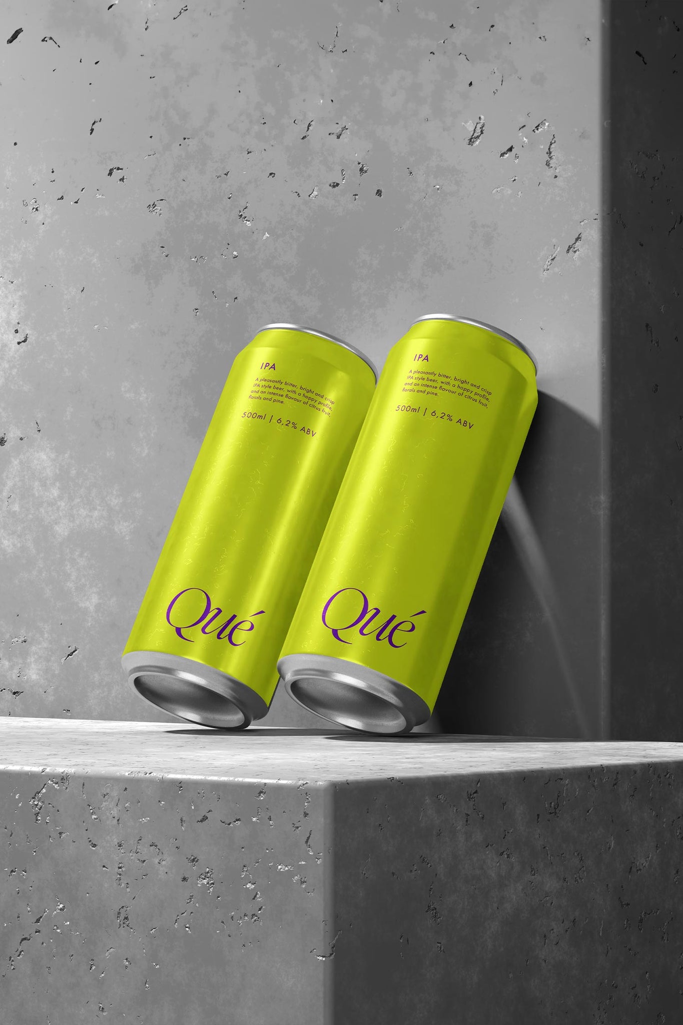 karolina krol studio que que sustainable brewery beer simple bold fluorescent yellow minimalist branding can packaging design