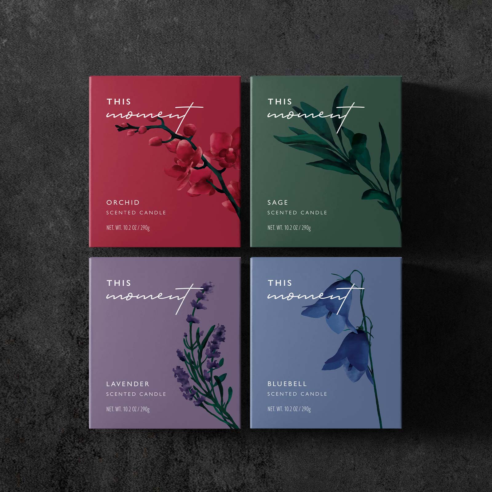 karolina krol studio this moment candle natural sustainable soy hand poured minimalist branding custom illustrated watercolour packaging design
