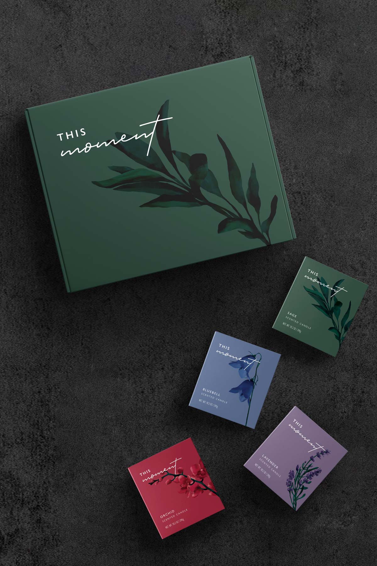 karolina krol studio this moment natural sustainable soy small batch hand poured minimalist branding watercolour packaging design shipping box
