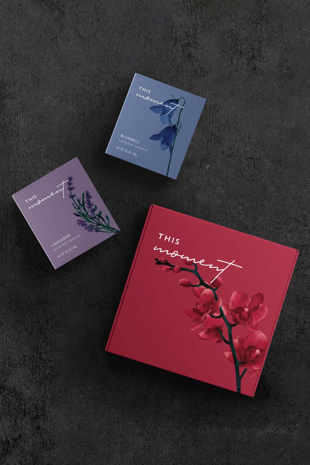 karolina krol studio this moment natural sustainable soy small batch hand poured minimalist branding watercolour packaging design small shipping box
