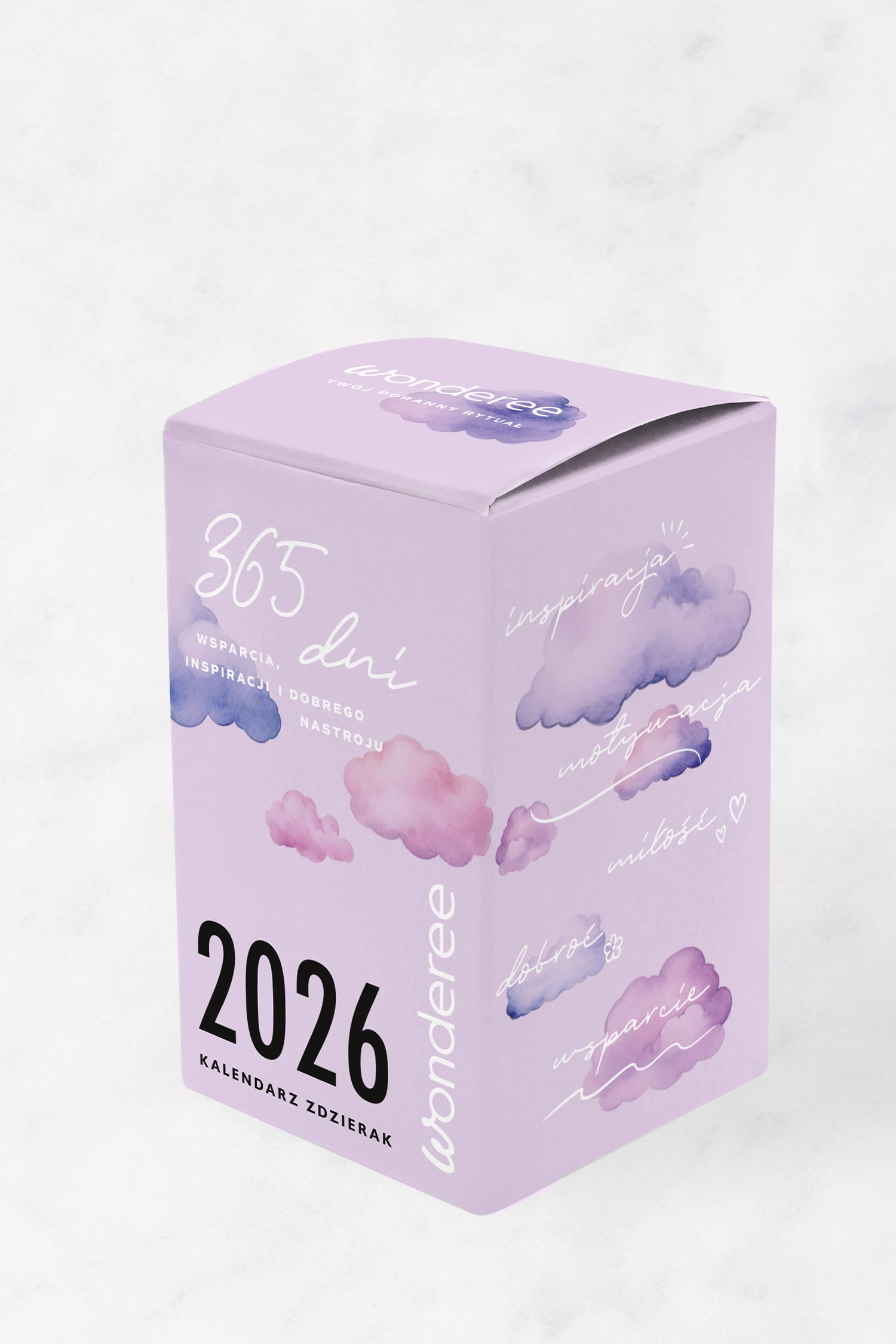 karolina krol studio wonderee calendar box watercolor clouds packaging design
