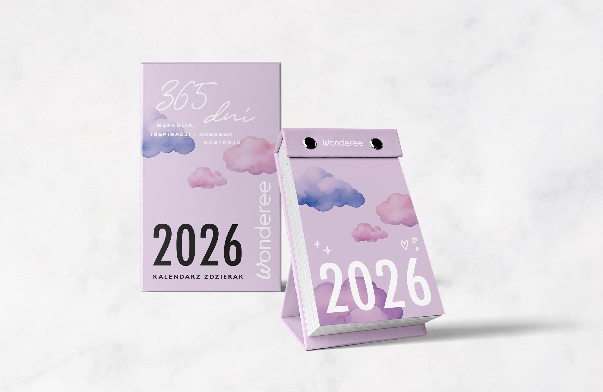 karolina krol studio wonderee calendar watercolor clouds packaging design stand box banner
