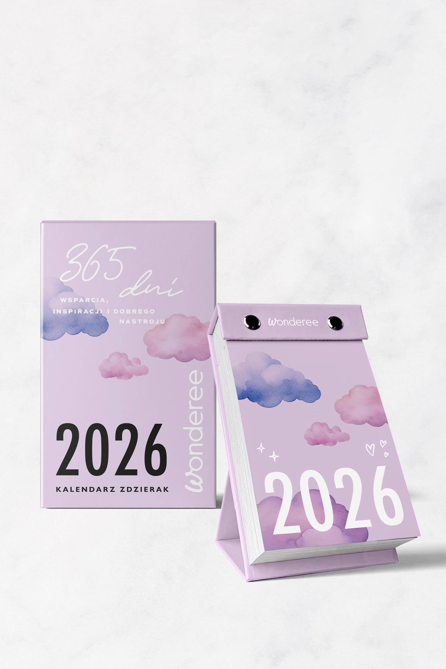 karolina krol studio wonderee calendar watercolor clouds packaging design stand box
