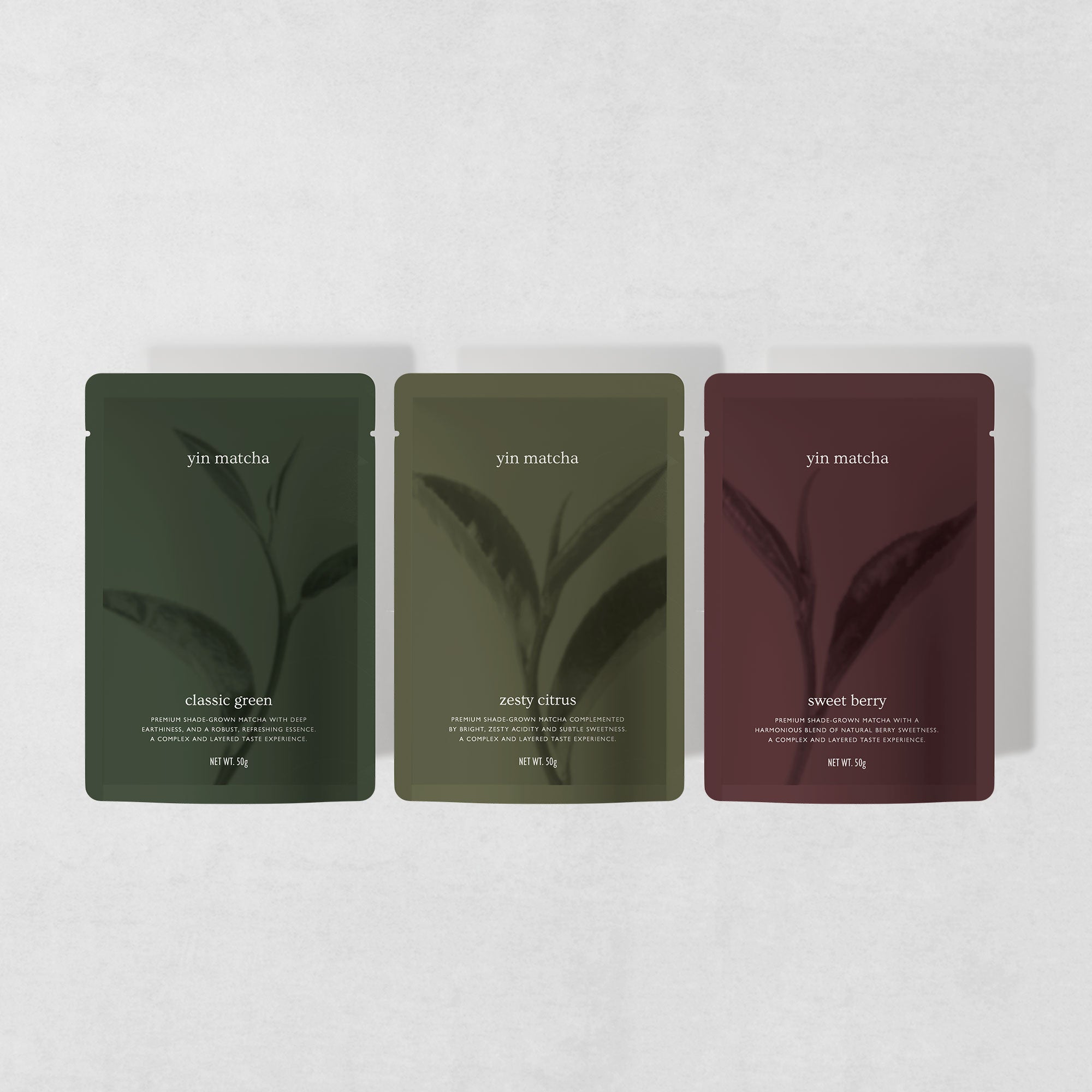 karolina krol studio yin matcha shade grown green tea organic branding pouch bag packaging design

